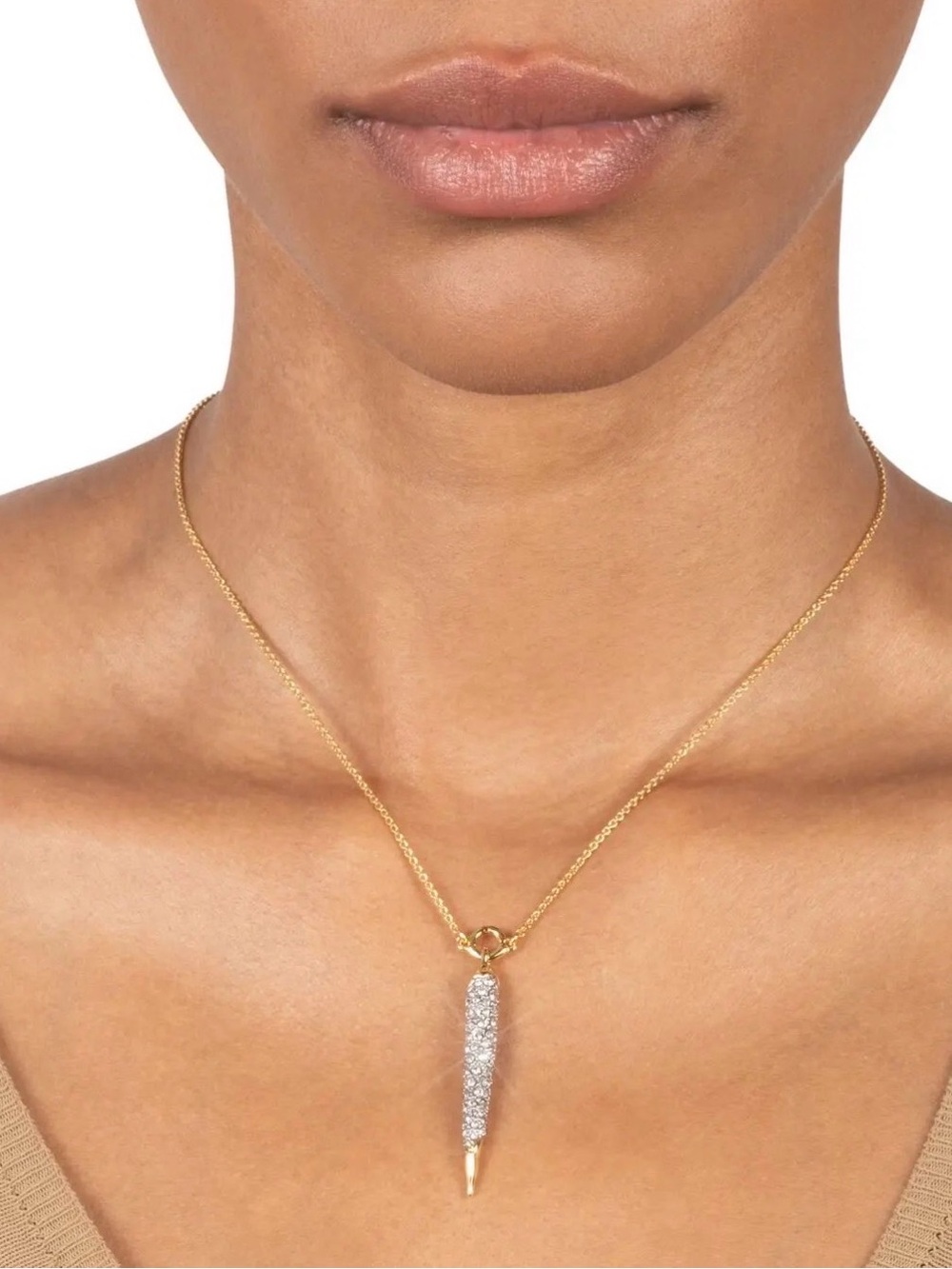 NEW Alexis Bittar Solanales Crystal Spear Necklace Gold Clear AU21